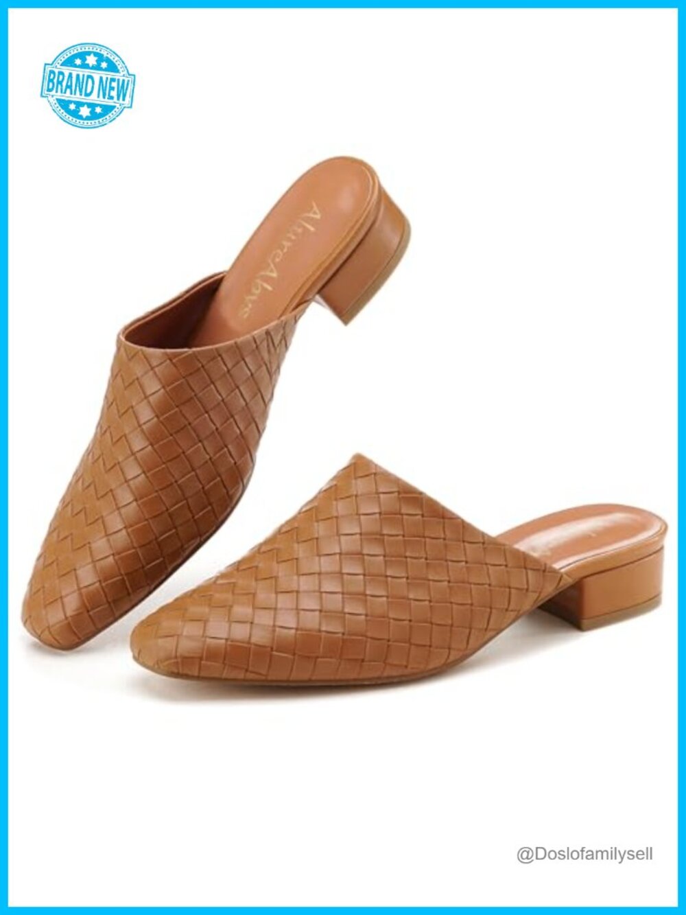 Woven Mule Shoes Closed Toe Slip On Low Block Heel Dress Mules